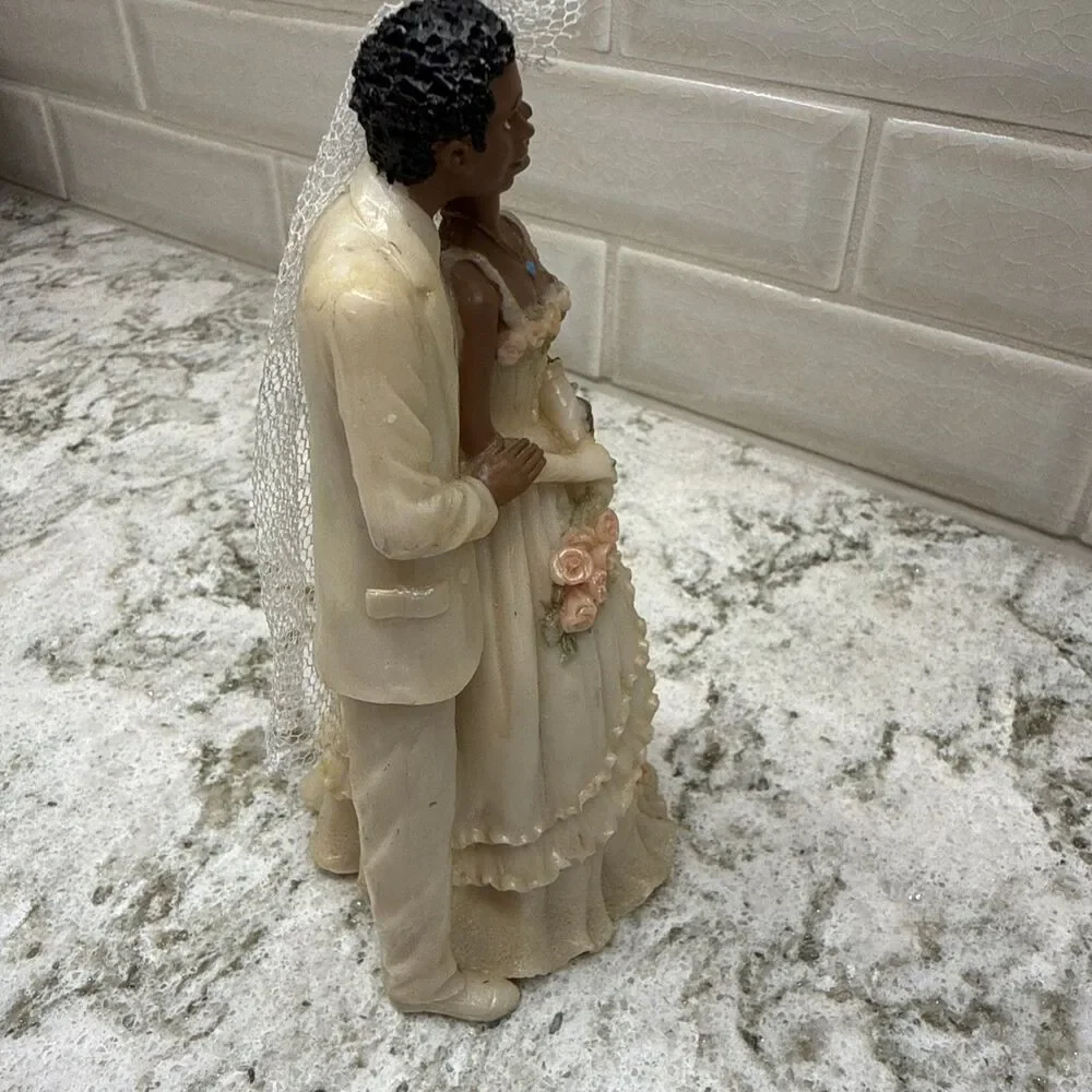 Vintage 1980’s resin African American wedding cake topper Bride Groom Wedding